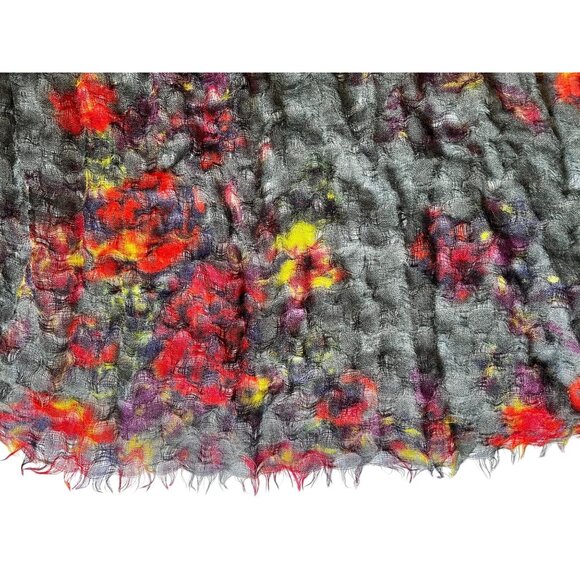 Lucky Brand Wool Loose Weave Gauzy Scarf Gray Red Yellow & Purple Wrap Shawl - Picture 2 of 11